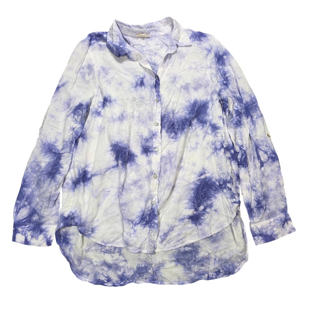 Jane and Delaney Rayon Button Down Shirt Women's Size XL Purple White Tie Dye